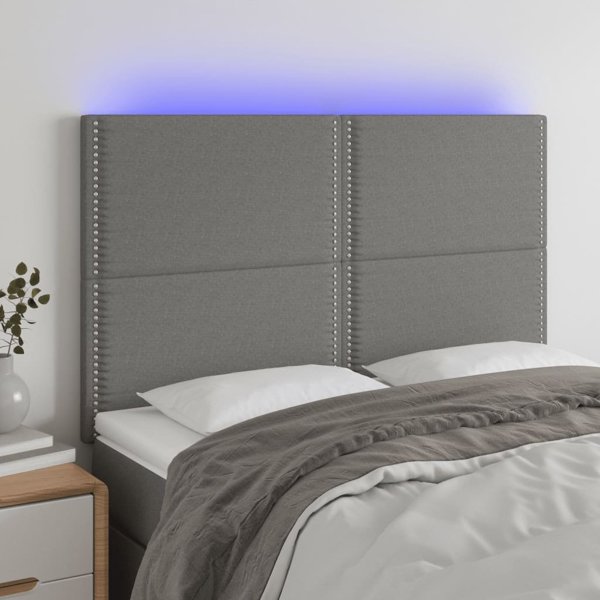 vidaXL Zaglowek do lozka z LED, ciemnoszary, 144x5x118/128 cm, tkanina