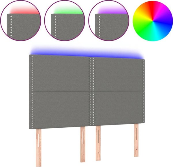 vidaXL Zaglowek do lozka z LED, ciemnoszary, 144x5x118/128 cm, tkanina