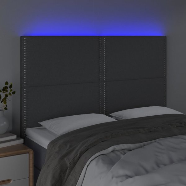 vidaXL Zaglowek do lozka z LED, ciemnoszary, 144x5x118/128 cm, tkanina