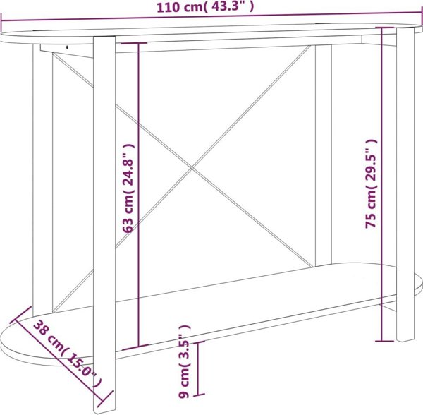vidaXL Κονσόλα, μαύρο, 110x38x75 εκ., σύνθετο ξύλο