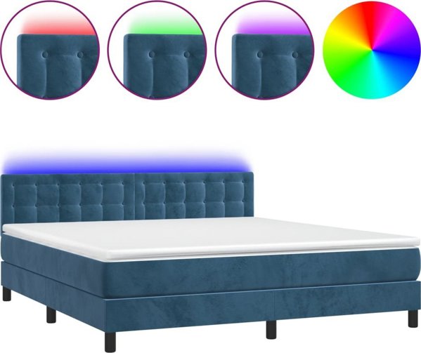 vidaXL Κρεβάτι kontynentalne με στρώμα και LED, μπλε βελούδο 160x200 cm