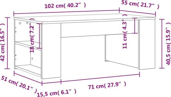 vidaXL Τραπεζάκι Καφέ, Λευκό, 102x55x42 εκ., Συνθετικό Ξύλο