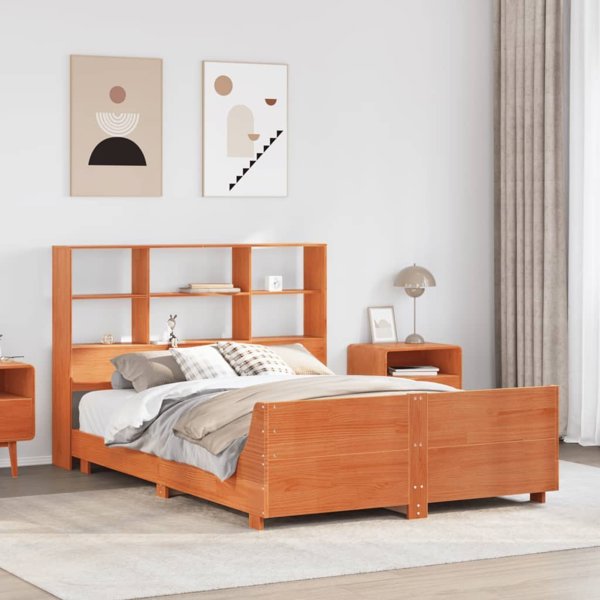 vidaXL Πλαίσιο κρεβατιού 140x190 cm από μασίφ πεύκο - Κεχριμπαρένιο καφέ