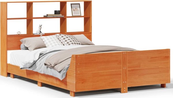 vidaXL Πλαίσιο κρεβατιού 140x190 cm από μασίφ πεύκο - Κεχριμπαρένιο καφέ