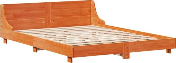 vidaXL Πλαίσιο κρεβατιού 140x190 cm από μασίφ πεύκο - Κεχριμπαρένιο καφέ
