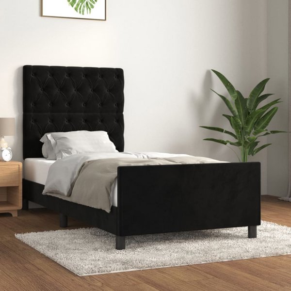 vidaXL Κορνίζα κρεβατιού με κεφαλάρι, μαύρη, 80x200 cm, βελούδινη