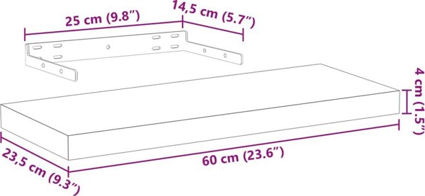 vidaXL Ράφια, 4 τεμ., 60x23,5x4 εκ., ξύλινο σύνθετο υλικό