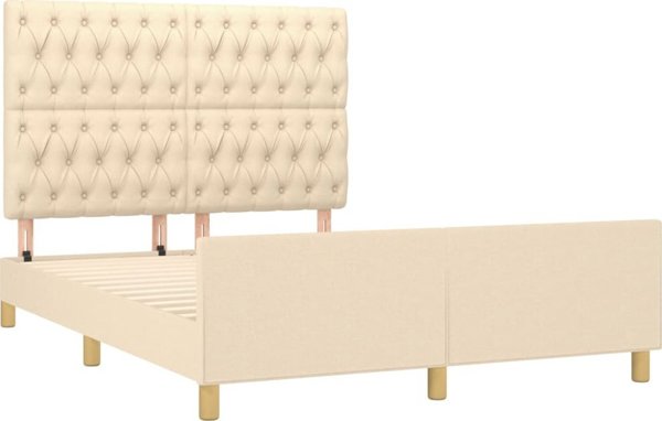 vidaXL Rama κρεβατιού με κεφαλάρι, κρεμ, 140x200 cm, επενδυμένο με ύφασμα