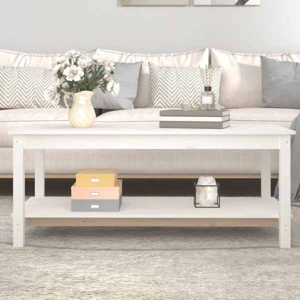 vidaXL Τραπεζάκι Καφέ, λευκό, 110x55x45 εκ, μασίφ πεύκο