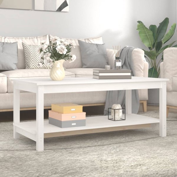 vidaXL Τραπεζάκι Καφέ, λευκό, 110x55x45 εκ, μασίφ πεύκο