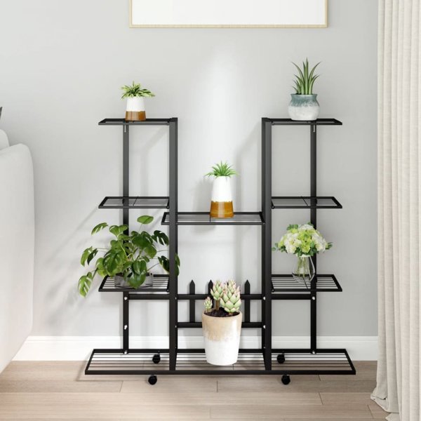 vidaXL Φυτόstand με Ρόδες, 94,5x24,5x91,5 εκ., μαύρο, σίδερο