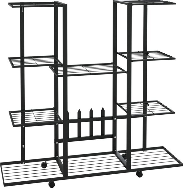 vidaXL Φυτόstand με Ρόδες, 94,5x24,5x91,5 εκ., μαύρο, σίδερο