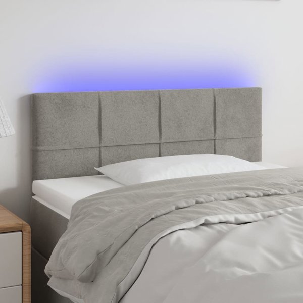 vidaXL προσκέφαλο κρεβατιού με LED, ανοιχτό γκρι, 100x5x78/88 cm, βελούδο
