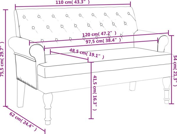 Πάγκος με πλάτη, ανοιχτό γκρι, 120 x 62 x 75,5 cm, υφασμάτινος