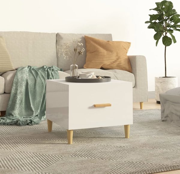 vidaXL Τραπέζι καφέ σε λευκή γυαλιστερή απόχρωση, 50x50x40 εκ