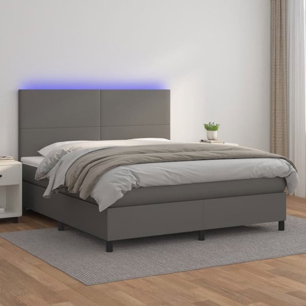 vidaXL Κρεβάτι Κοντινεντάλ με Στρώμα και LED, Γκρι Οικοδερμα, 180x200 cm