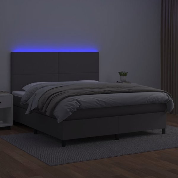 vidaXL Κρεβάτι Κοντινεντάλ με Στρώμα και LED, Γκρι Οικοδερμα, 180x200 cm