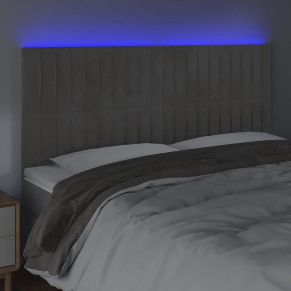 vidaXL Zaglowek do lozka z LED, asprogkri, 200x5x118/128 cm, aksamit