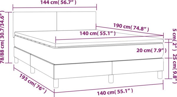 vidaXL Κρεβάτι Continental με στρώμα, καφέ ύφασμα 140x190 εκ.