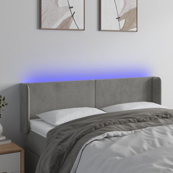 vidaXL Επένδυση κεφαλαριού κρεβατιού με LED, ανοιχτογκρι, 147x16x78/88 εκ., βελούδο