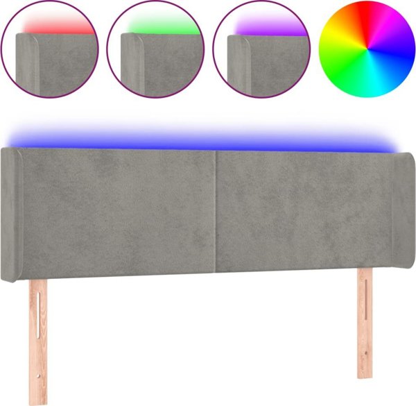 vidaXL Επένδυση κεφαλαριού κρεβατιού με LED, ανοιχτογκρι, 147x16x78/88 εκ., βελούδο