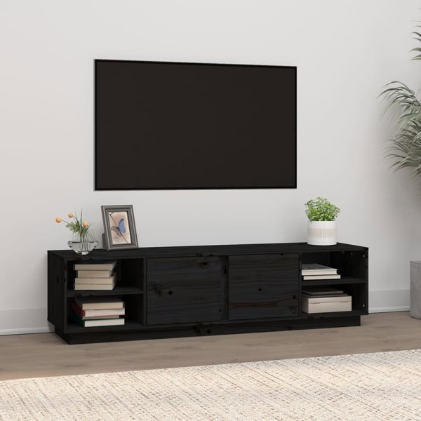 vidaXL vidaXL Szafka pod TV, czarna, 156x40x40 cm, lite drewno sosnowe