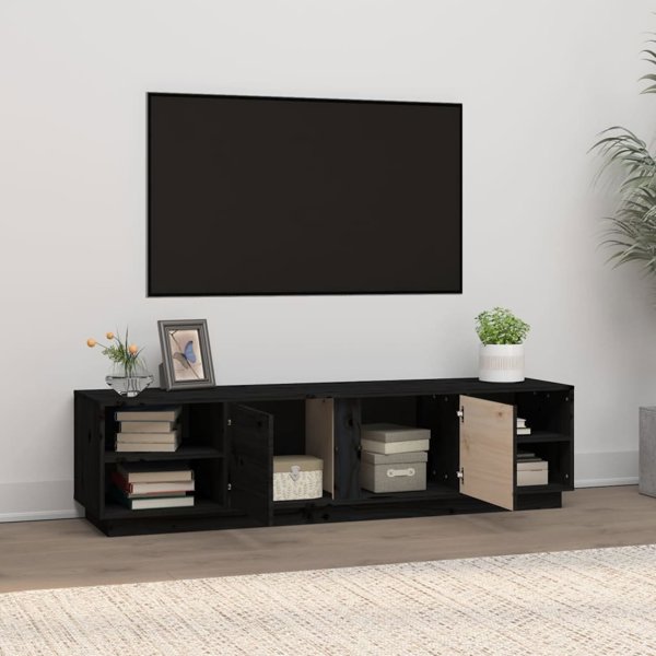 vidaXL vidaXL Szafka pod TV, czarna, 156x40x40 cm, lite drewno sosnowe