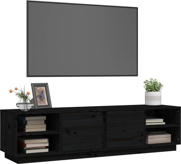 vidaXL vidaXL Szafka pod TV, czarna, 156x40x40 cm, lite drewno sosnowe