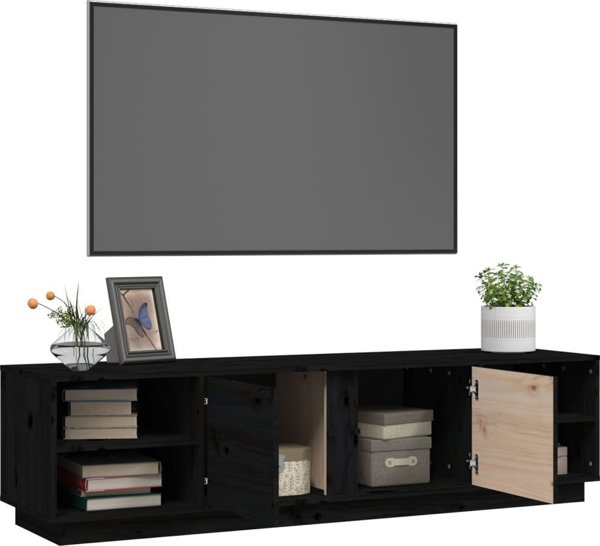 vidaXL vidaXL Szafka pod TV, czarna, 156x40x40 cm, lite drewno sosnowe