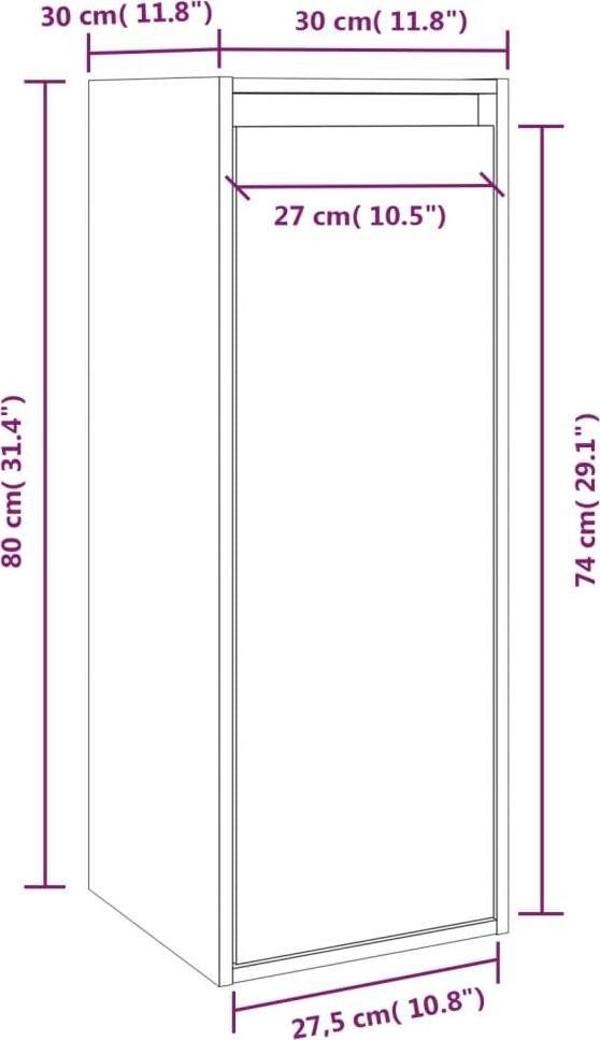 vidaXL Επιτοίχια ντουλάπα, λευκή, 30x30x80 cm, μασίφ πεύκο
