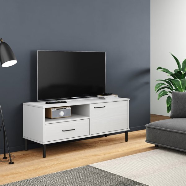 vidaXL Έπιπλο TV OSLO, μεταλλικά πόδια, λευκό, πεύκο