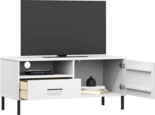 vidaXL Έπιπλο TV OSLO, μεταλλικά πόδια, λευκό, πεύκο