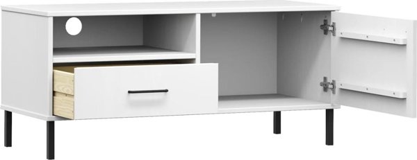 vidaXL Έπιπλο TV OSLO, μεταλλικά πόδια, λευκό, πεύκο