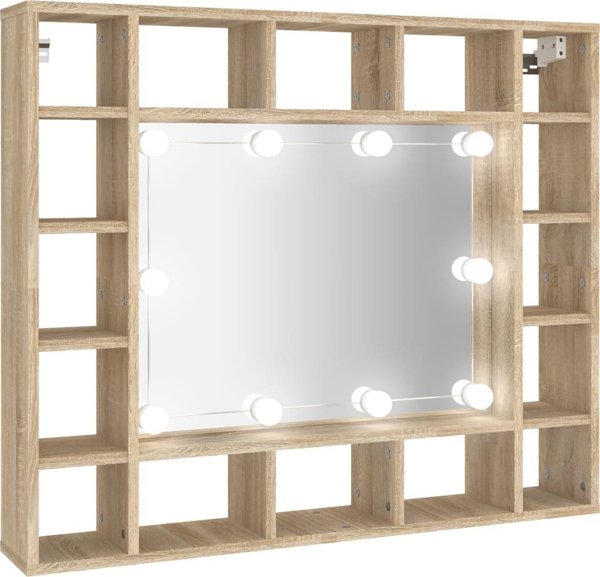 vidaXL Ντουλάπι με καθρέφτη και φωτισμό LED, δρυς sonoma, 91x15x76,5 εκ.