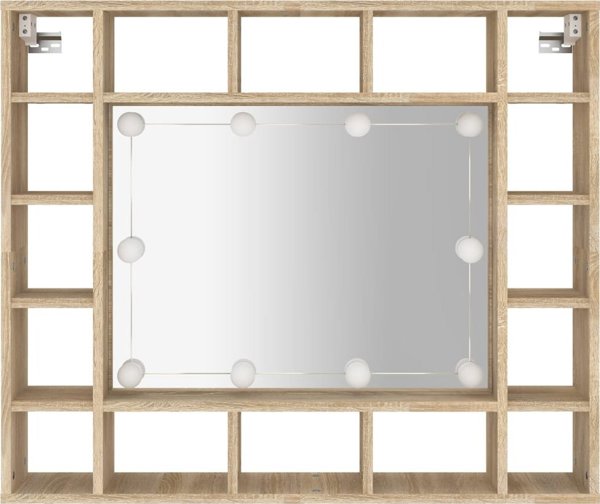 vidaXL Ντουλάπι με καθρέφτη και φωτισμό LED, δρυς sonoma, 91x15x76,5 εκ.