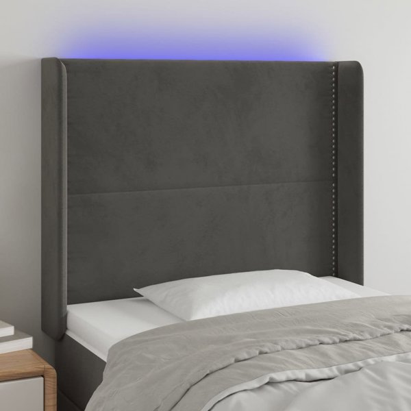 vidaXL Κεφαλάρι Κρεβατιού με LED Σκούρο Γκρι 83x16x118/128 cm Απαλό Βελούδο