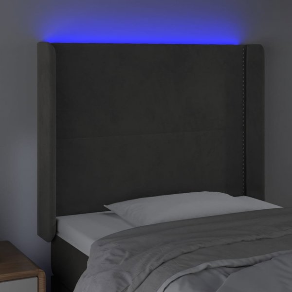 vidaXL Κεφαλάρι Κρεβατιού με LED Σκούρο Γκρι 83x16x118/128 cm Απαλό Βελούδο