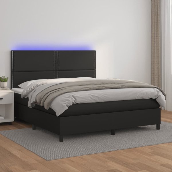 vidaXL Κρεβάτι Kontynentalne με Στρώμα και LED, μαύρο οικοδέρμα, 180x200 cm