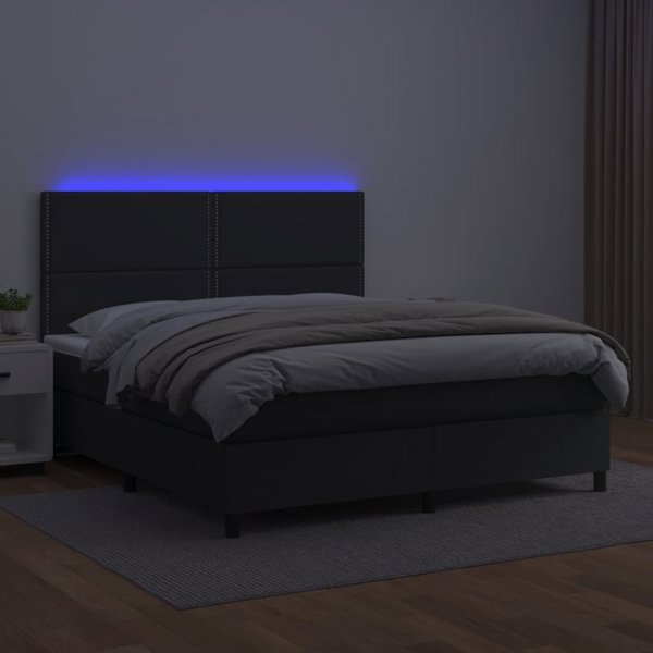 vidaXL Κρεβάτι Kontynentalne με Στρώμα και LED, μαύρο οικοδέρμα, 180x200 cm