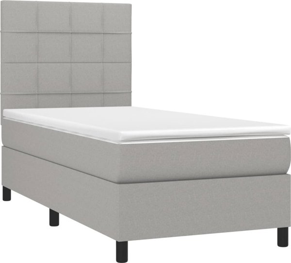 vidaXL Κρεβάτι Continental με Στρώμα, Ανοιχτό Γκρι, Υφασμάτινο, 90x190 cm
