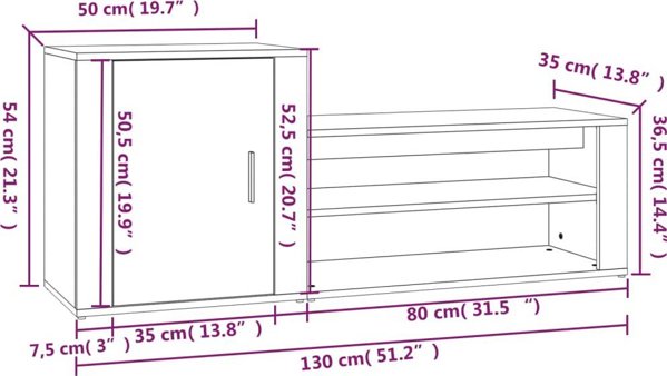 vidaXL Szafka na buty, γκρι δρυς Sonoma, 130x35x54 cm