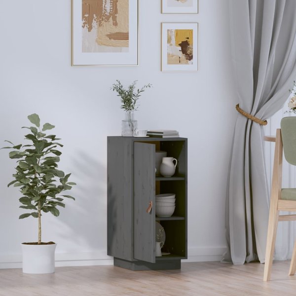 vidaXL Szafka, szara, 34x40x75 cm, lite drewno sosnowe