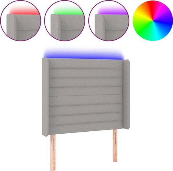 vidaXL Zaglowek do lozka me LED, ανοιχτό γκρι, 83x16x118/128 εκ., ύφασμα