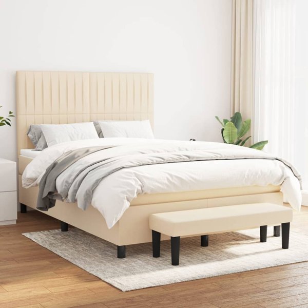 vidaXL Λύση κρεβατιού με στρώμα, κρεμ ύφασμα, 140x190 εκ