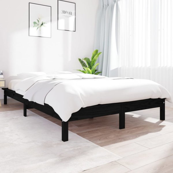 vidaXL Ράμα κρεβατιού, μαύρη, 160 x 200 cm, συμπαγές πεύκο