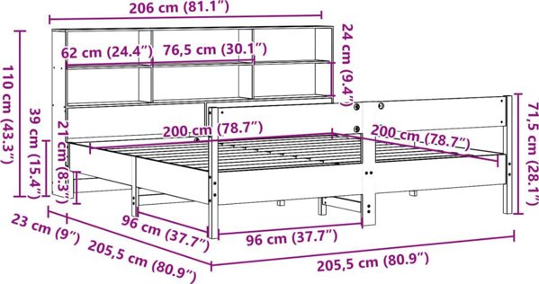 vidaXL Κρεβάτι με Ράφια χωρίς Στρώμα 200x200 εκ. από Μασίφ Ξύλο Πεύκου Καφέ Κεχριμπάρι