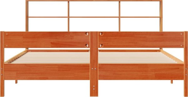 vidaXL Κρεβάτι με Ράφια χωρίς Στρώμα 200x200 εκ. από Μασίφ Ξύλο Πεύκου Καφέ Κεχριμπάρι