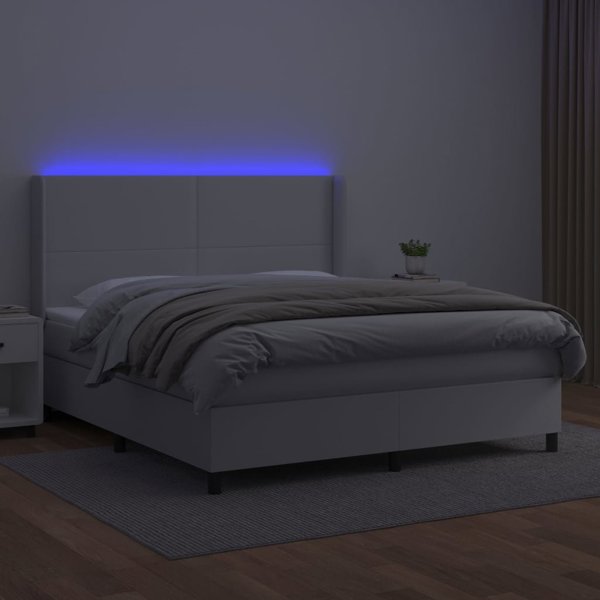 vidaXL Lozko kontynentalne z materacem i LED, biala ekoskora 160x200cm