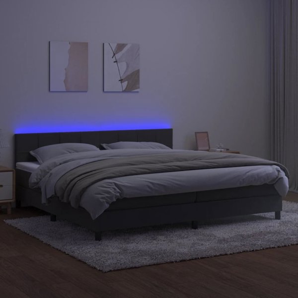 vidaXL Κρεβάτι kontynentalne με στρώμα και LED, γκρι βελούδο 200x200cm