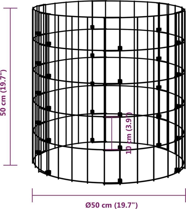 vidaXL Στρογγυλό ανυψωμένο γκαμπιόν ζαρντινιέρα, ατσάλι, 50x50 cm